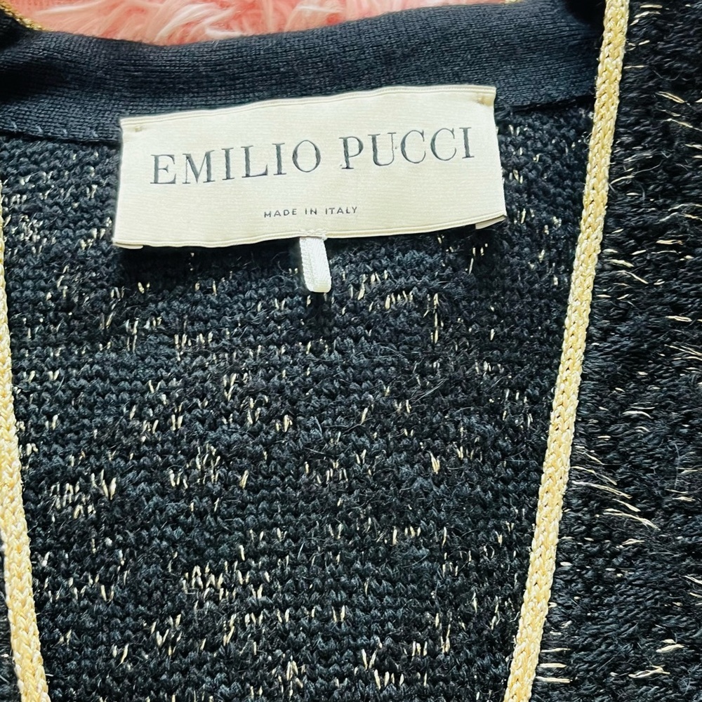 Emilio Pucci Black Wool Lurex Knit Detail Coat Small - Picture 3 of 5